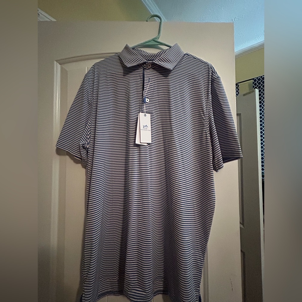 Southern tide - XL- Men's Striped Polo Shirt - Blue and White